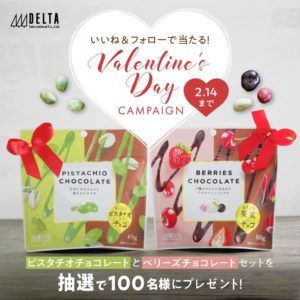 「ピスタチオチョコレート」＆「ベリーズチョコレート」バレンタインプレゼントキャンペーンを<br>デルタインターナショナル公式Instagramで開催。